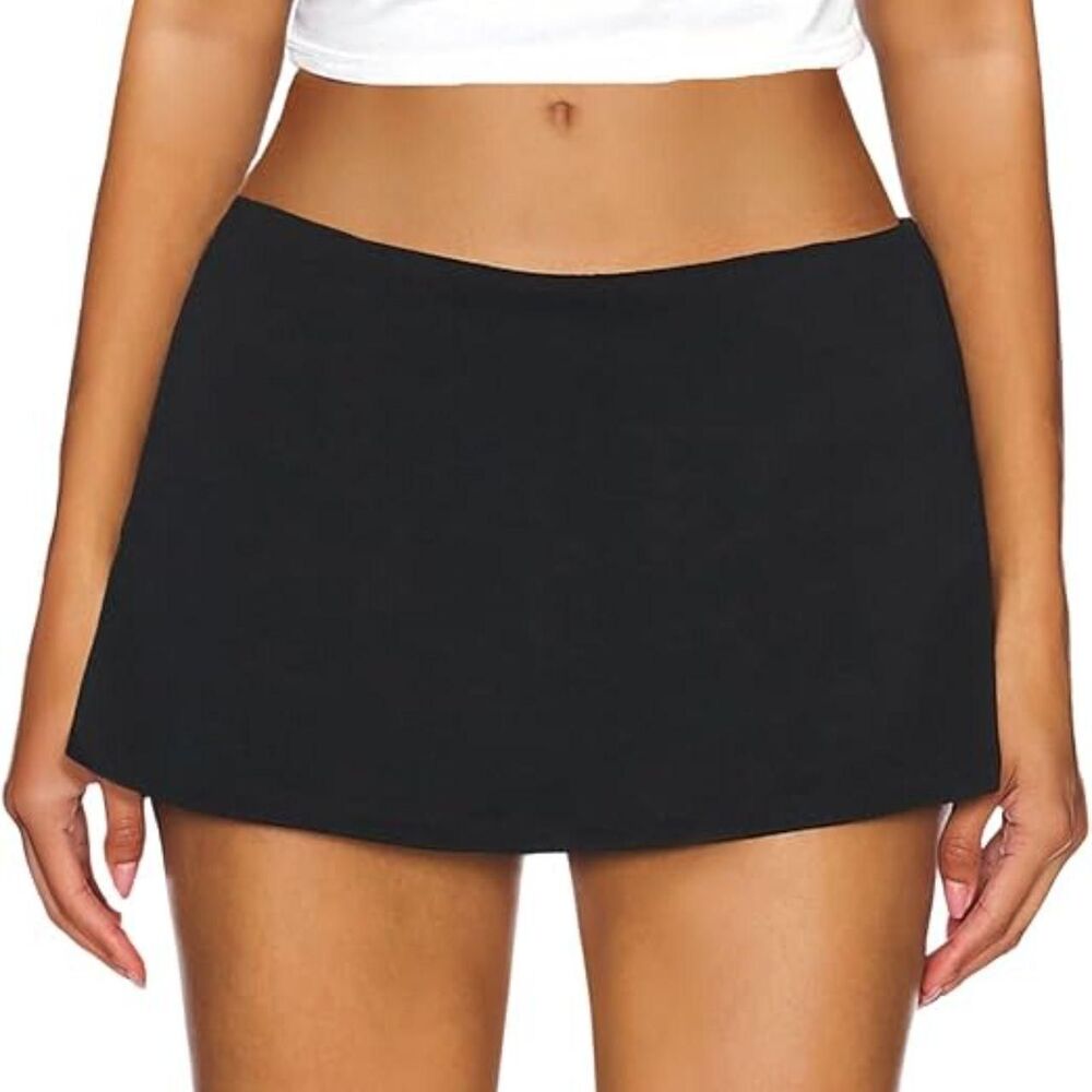 Black NWT Low Waist Micro Mini Skorts Skirt with Built-in Shorts Sexy Stretch XS